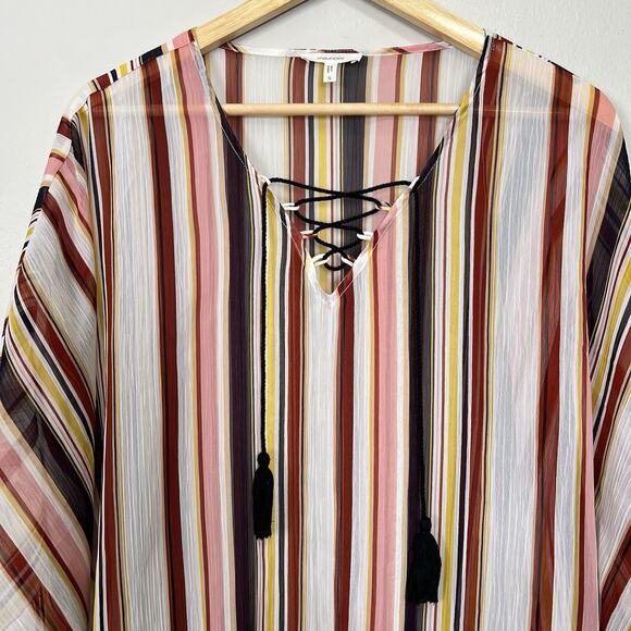 Maurices Poncho Blouse Womens Small Sheer Boho Festival Eclectic Retro Tassel - Picture 3 of 11